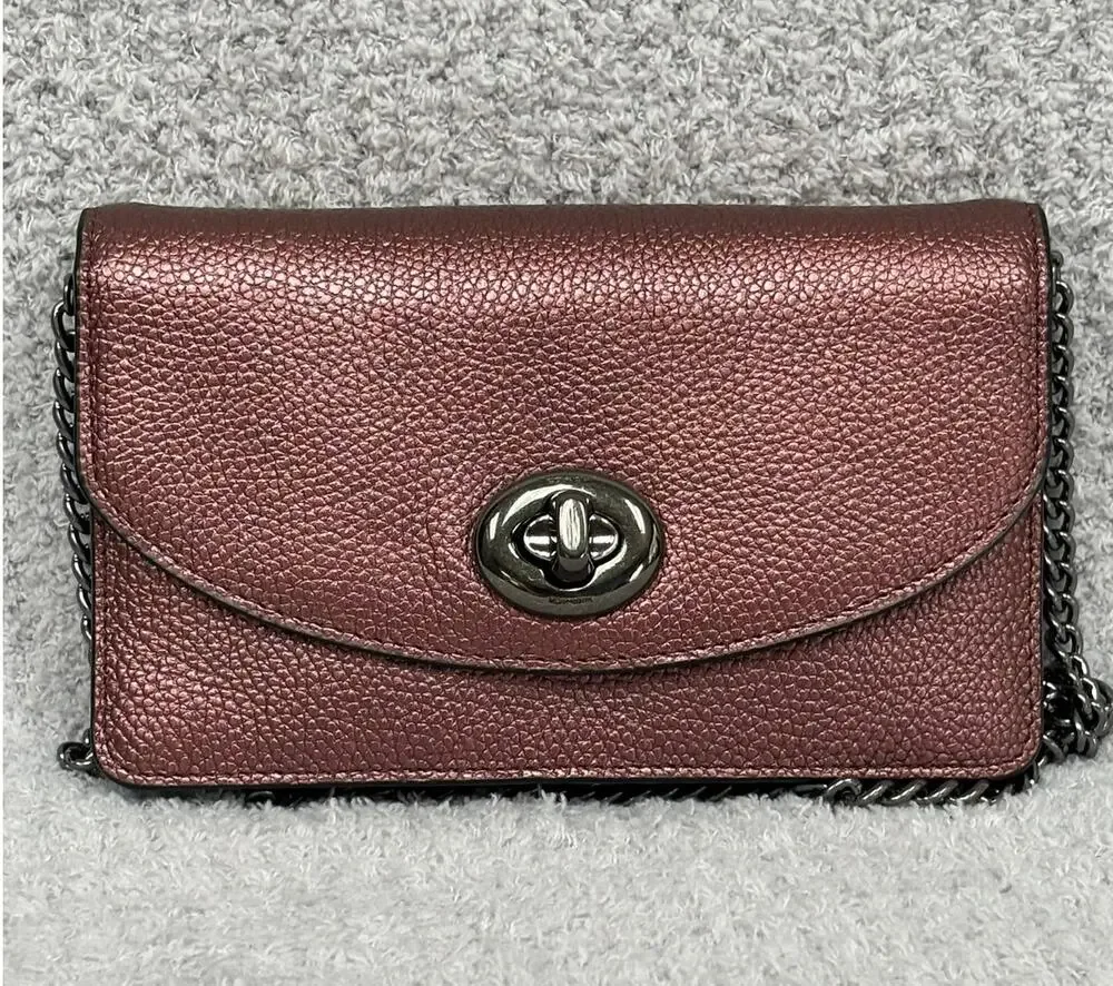 Coach Metallic Burgundy Pebbled Leather Crossbody Purse F1580 #76953